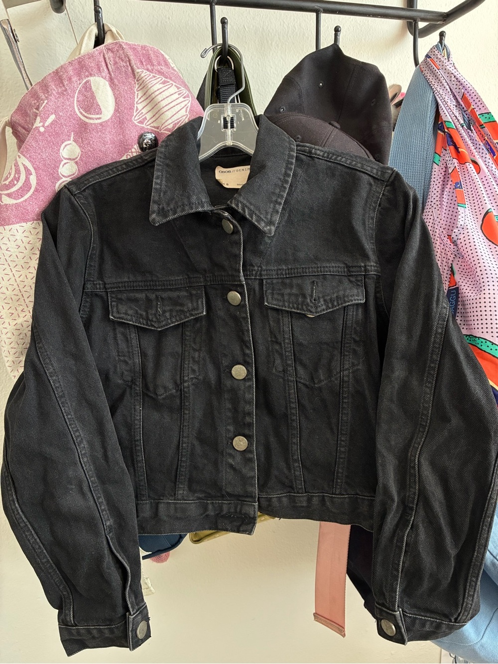 Black Denim Square Cut / Cropped Trucker Jacket - Women